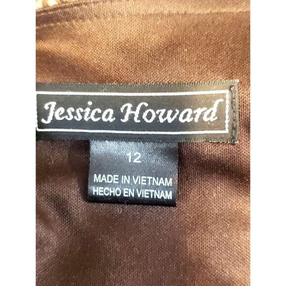 Jessica Howard Brown Asymmetrical Chiffon Tiered Rhinestone Maxi Dress Size 12 - Picture 5 of 10